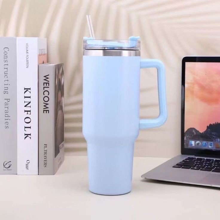 Steel Tumbler Cup with Straw and Handle
