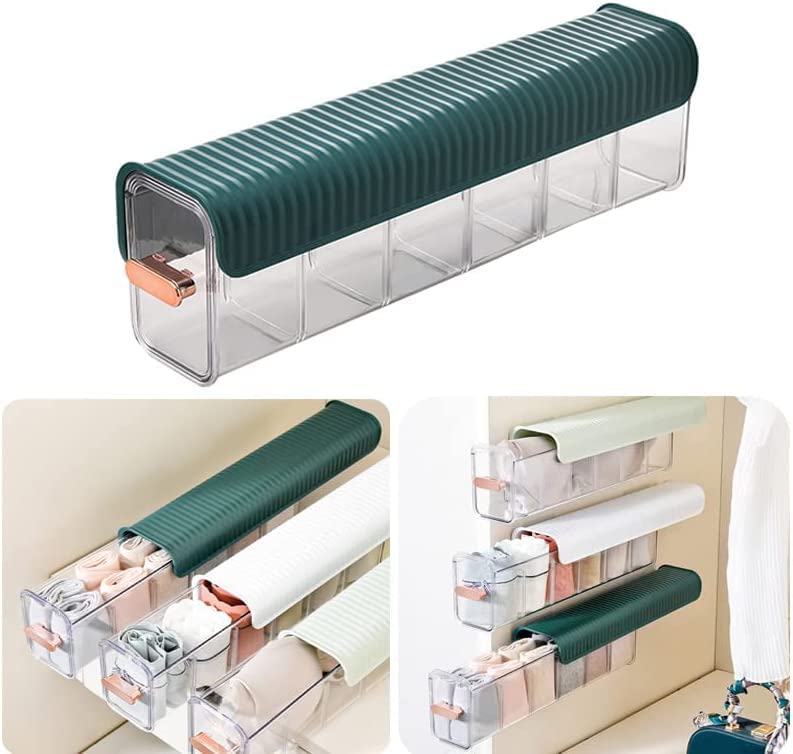 Wall Mounted Multifunctional Socks and Undergarments Organizer with Six grid Cells(Comes with Free Self Adhesive Wall Hook)