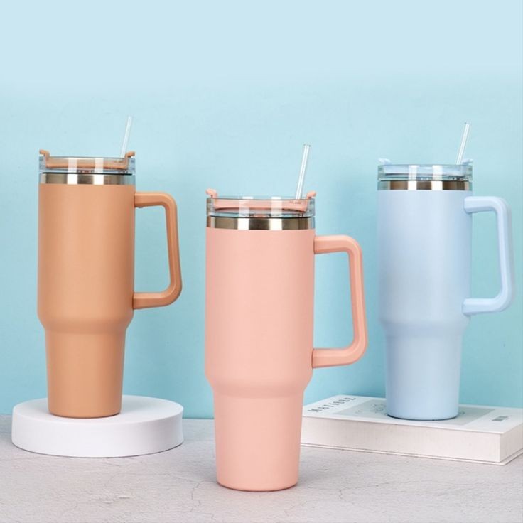 Steel Tumbler Cup with Straw and Handle
