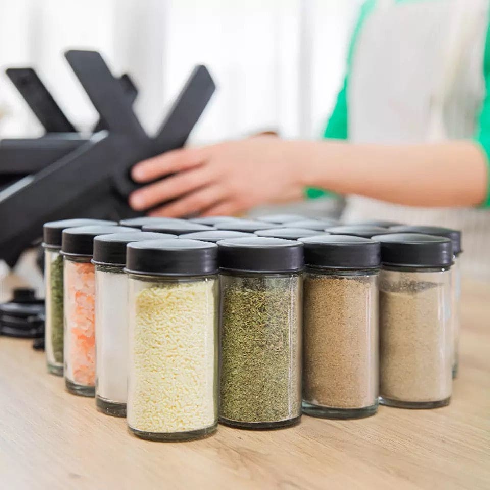 18 Pcs Spice Jar Set, 360° Rotatable Glass Seasoning Rack